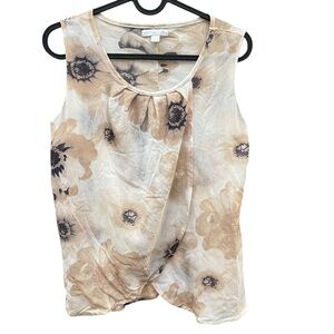 2/$15 New York & Company S Asymmetrical Sleeveless Blouse Cream Floral Mesh